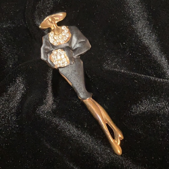 VTG Classy lady Ngold tone w/rhinestones & blk hat - Picture 2 of 5